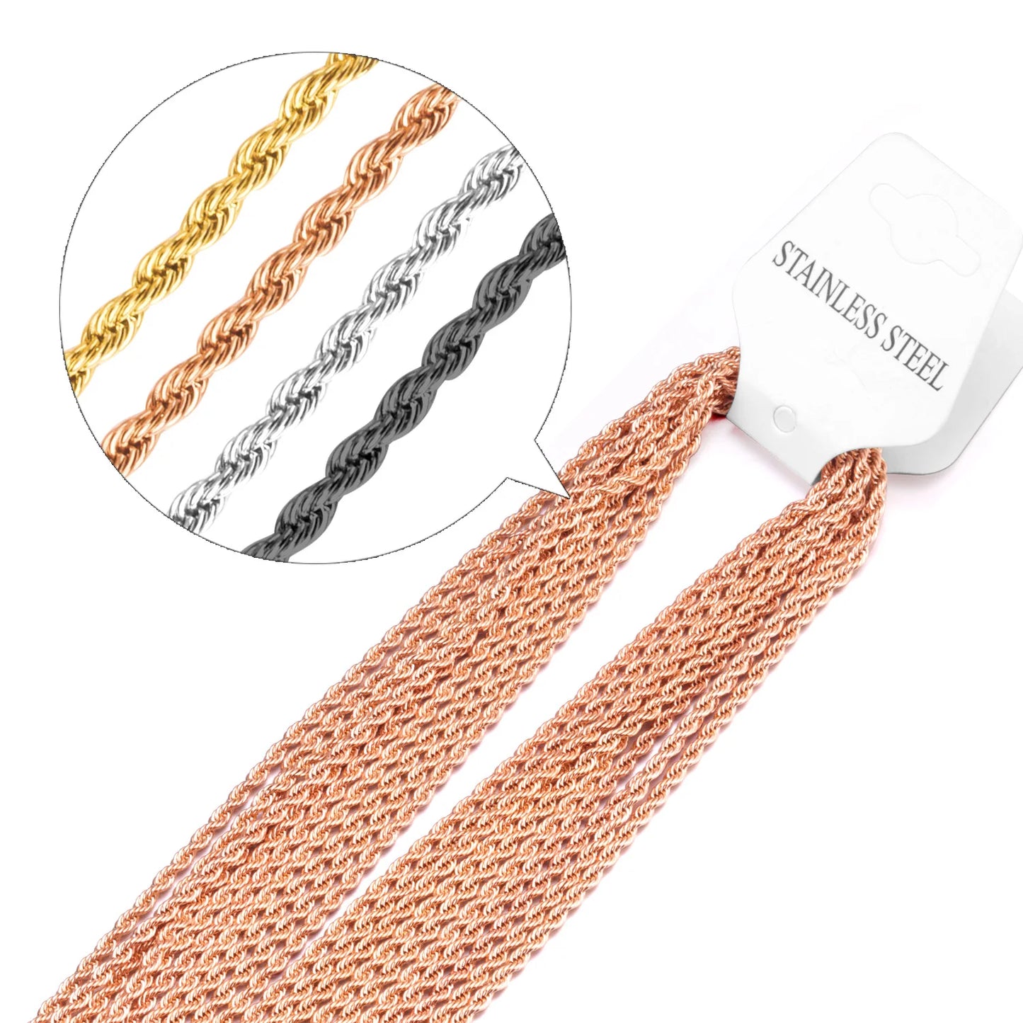 LUXUKISSKIDS Wholesale Bulk Rope Chains Gothic Stainless Steel Twist Kpop Necklace 18K Plated Items 10pcs/lots DIY Accessories