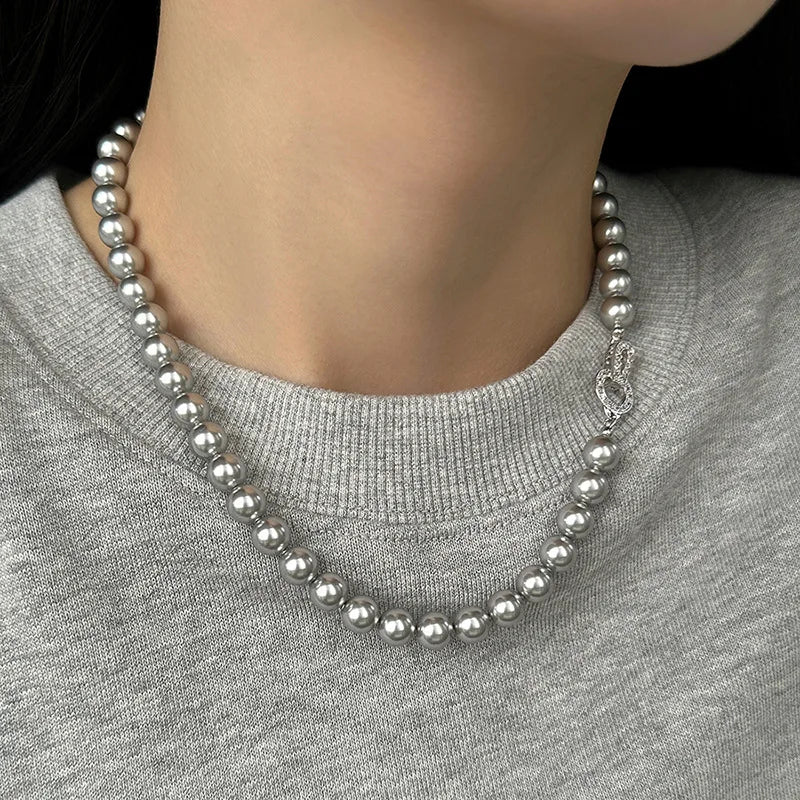 2024 New Arrival French Niche Design Imitation Pearl Zircon Pendant Necklace Fashion Women Geometry Crystal Jewelry Accessories