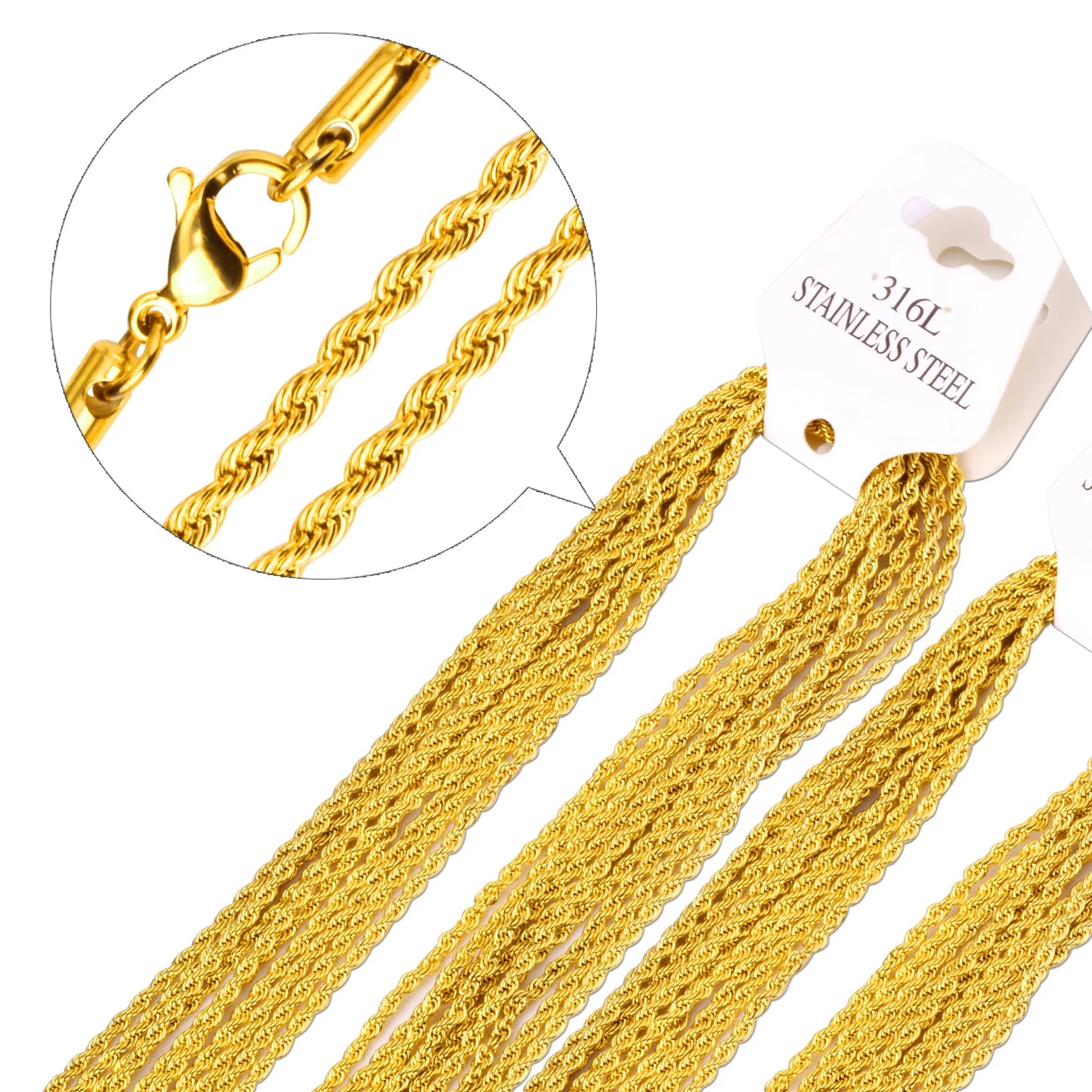LUXUKISSKIDS Wholesale Bulk Rope Chains Gothic Stainless Steel Twist Kpop Necklace 18K Plated Items 10pcs/lots DIY Accessories