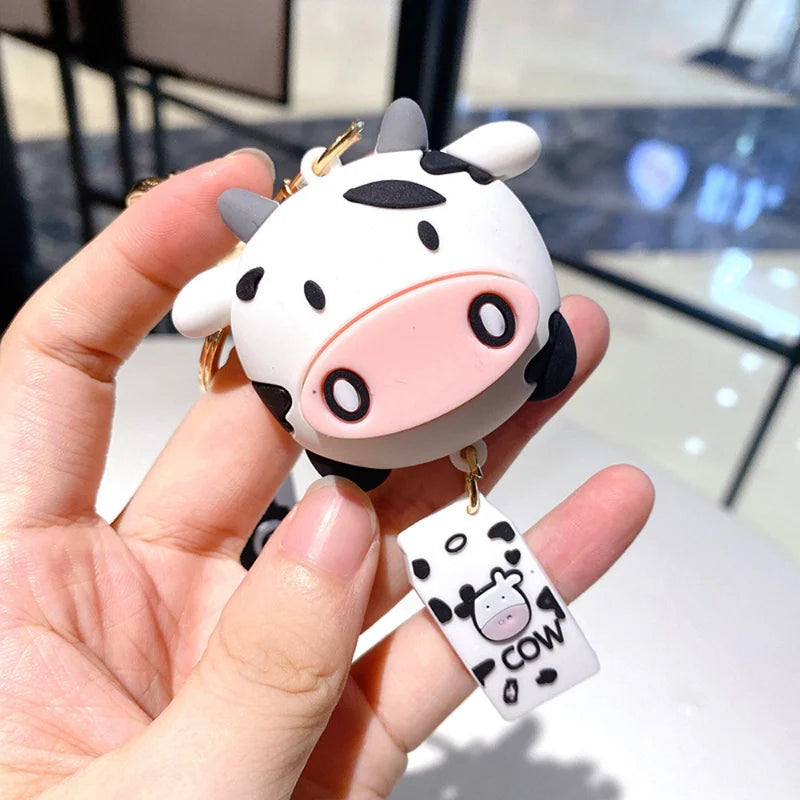Creative Silicone Animal Cow Car Keychains Personality Cartoon Cute Cat Car Key Chain Ring Bag Pendant Key Accessories Widget