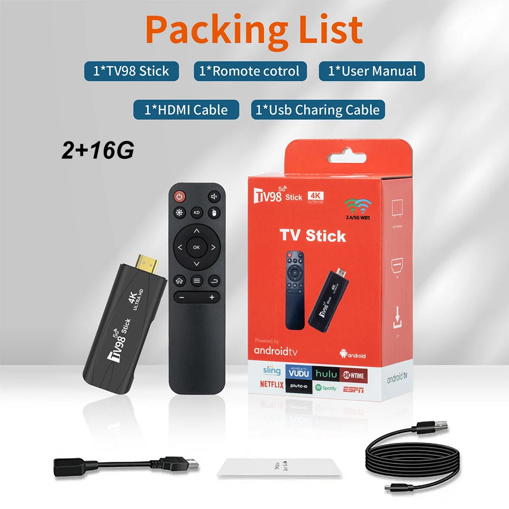 TV98 RK3228A TV Stick 4K Smart TV Android12.1 Box 2.4G 5G WiFi Dual Frequency TV Box Portable Media Player for Youtube NETFLIX