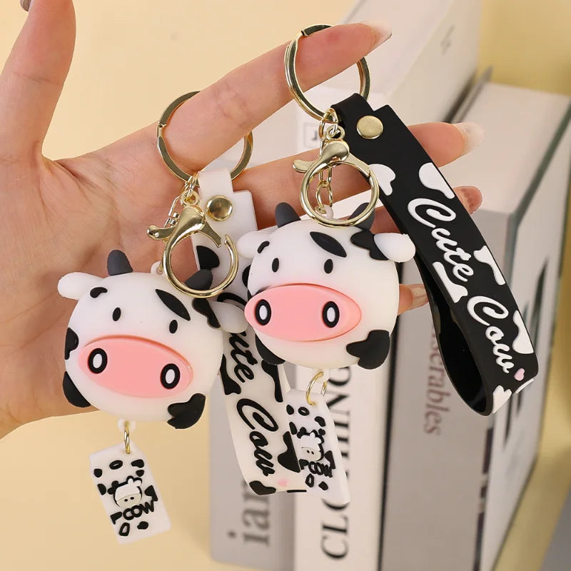 Creative Silicone Animal Cow Car Keychains Personality Cartoon Cute Cat Car Key Chain Ring Bag Pendant Key Accessories Widget