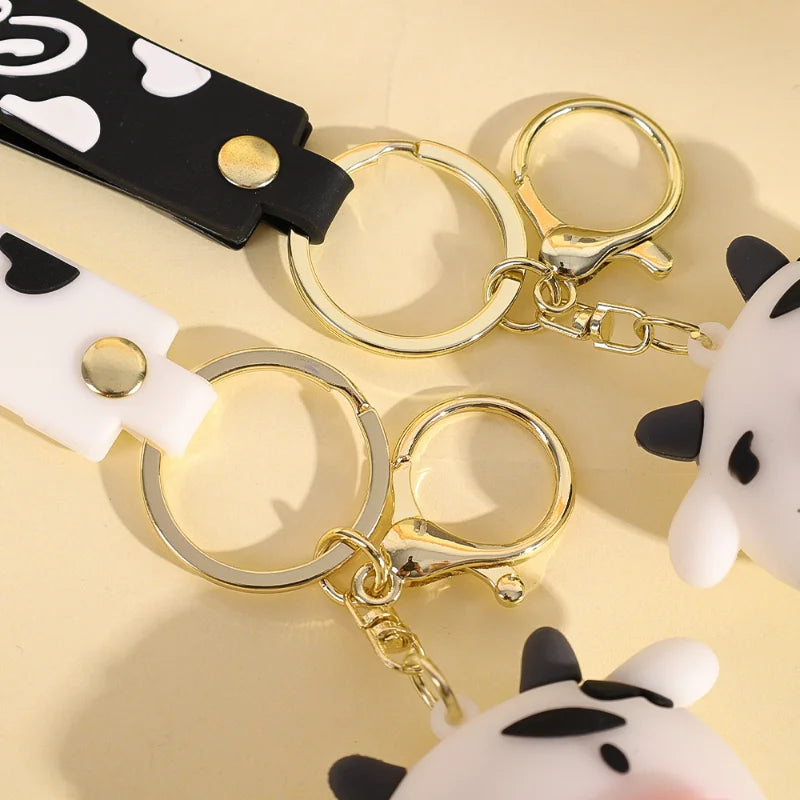 Creative Silicone Animal Cow Car Keychains Personality Cartoon Cute Cat Car Key Chain Ring Bag Pendant Key Accessories Widget