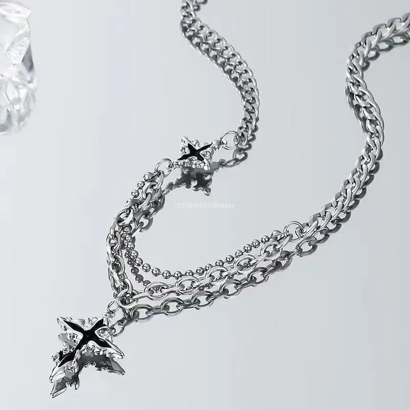 Y2K Grunge Hip Hop Halloween Jewelry Accessories Punk Metal Back Cross Pendant Silver Color Chain Necklace for Women Men 1pcs
