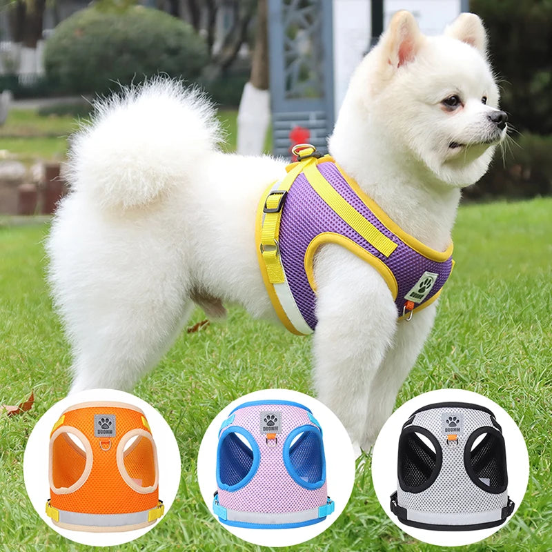 Soft Mesh Dog Cat Harness Set Reflective Walking Lead Leash Sets Breathable Puppy Vest For Small Medium Pet Dogs Yorkie Teddy