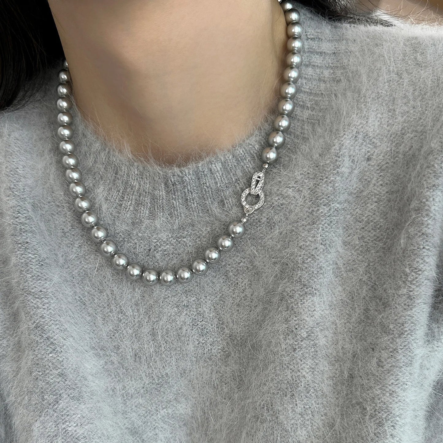 2024 New Arrival French Niche Design Imitation Pearl Zircon Pendant Necklace Fashion Women Geometry Crystal Jewelry Accessories