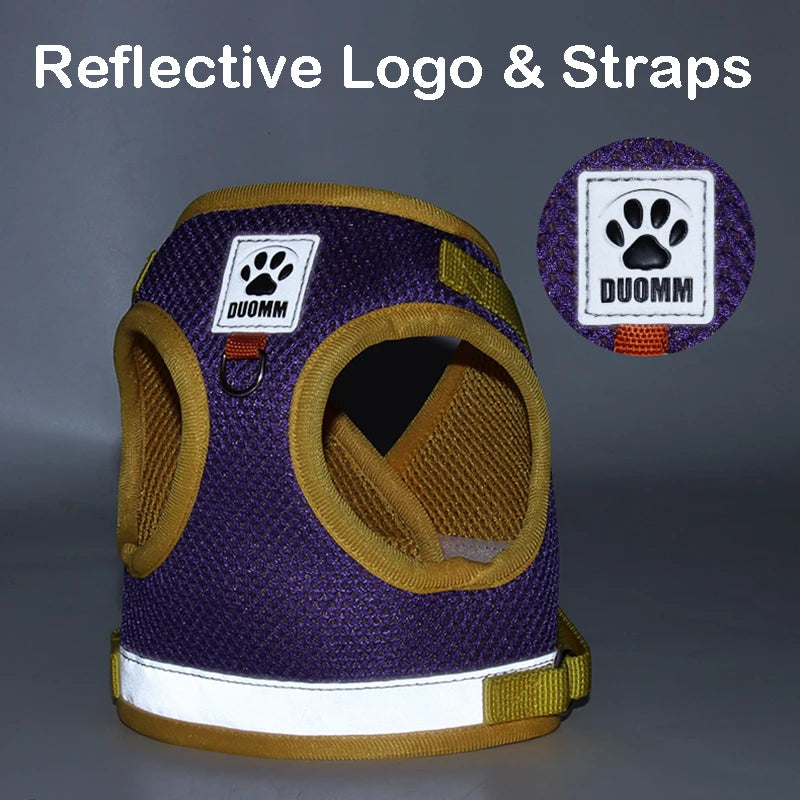 Soft Mesh Dog Cat Harness Set Reflective Walking Lead Leash Sets Breathable Puppy Vest For Small Medium Pet Dogs Yorkie Teddy
