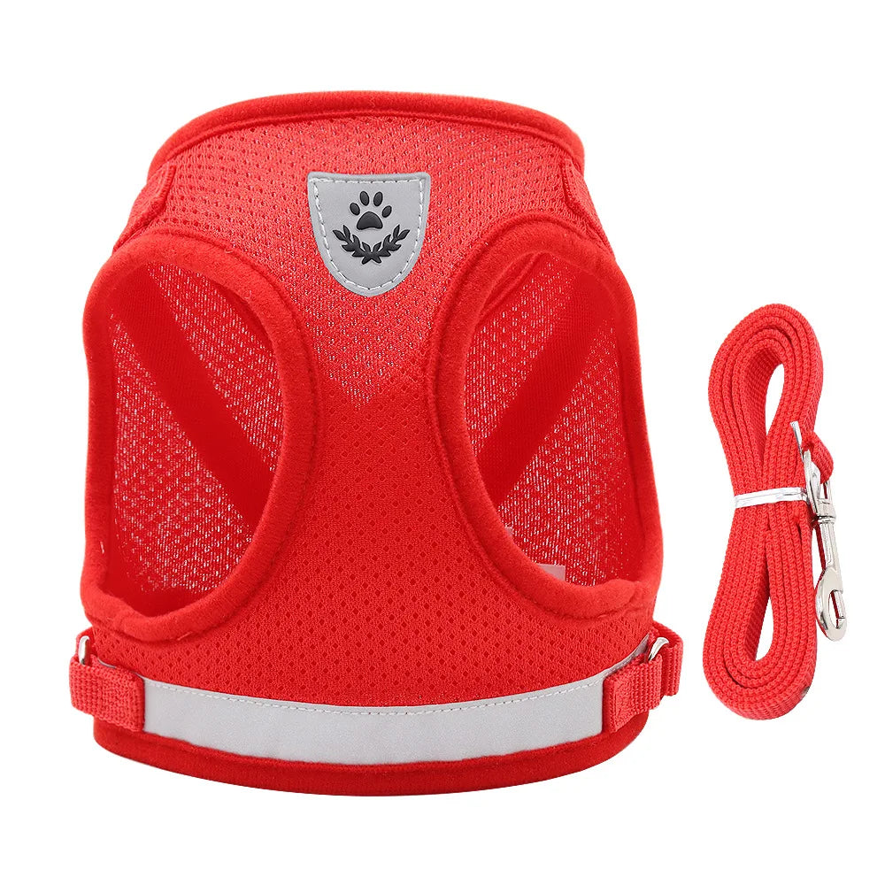 Soft Mesh Dog Cat Harness Set Reflective Walking Lead Leash Sets Breathable Puppy Vest For Small Medium Pet Dogs Yorkie Teddy