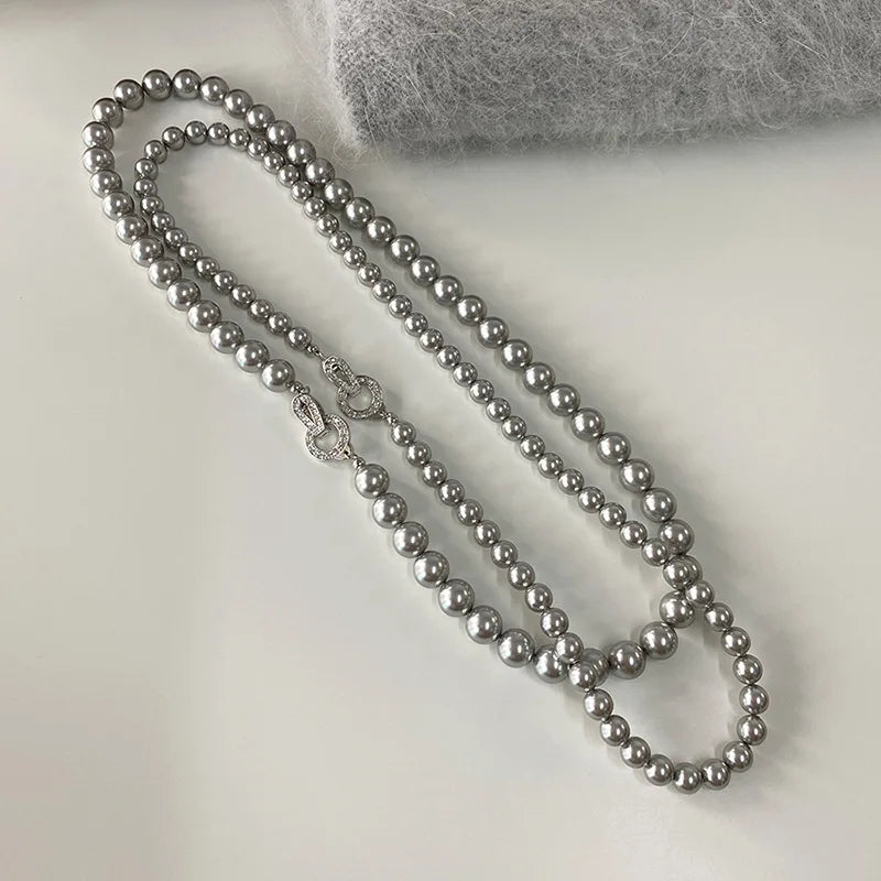 2024 New Arrival French Niche Design Imitation Pearl Zircon Pendant Necklace Fashion Women Geometry Crystal Jewelry Accessories