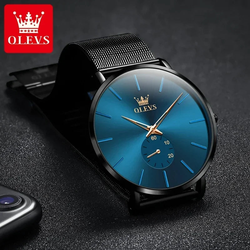 OLEVS Men's Fashion Quartz Watches Minimalism Ultrathin Original Waterproof Watch for Men Luminous Casual Mesh Strap Wristwatch