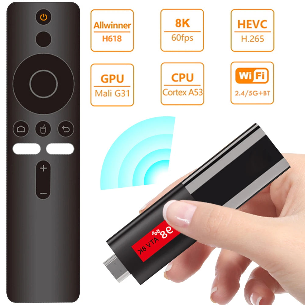 TV98 ATV Smart TV Stick Android 14 H618 2.4G&5G Dual WiFi BT5.0 Video Set Top TV Box Media Player Set Voice Remote TV Box