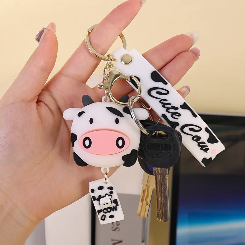 Creative Silicone Animal Cow Car Keychains Personality Cartoon Cute Cat Car Key Chain Ring Bag Pendant Key Accessories Widget
