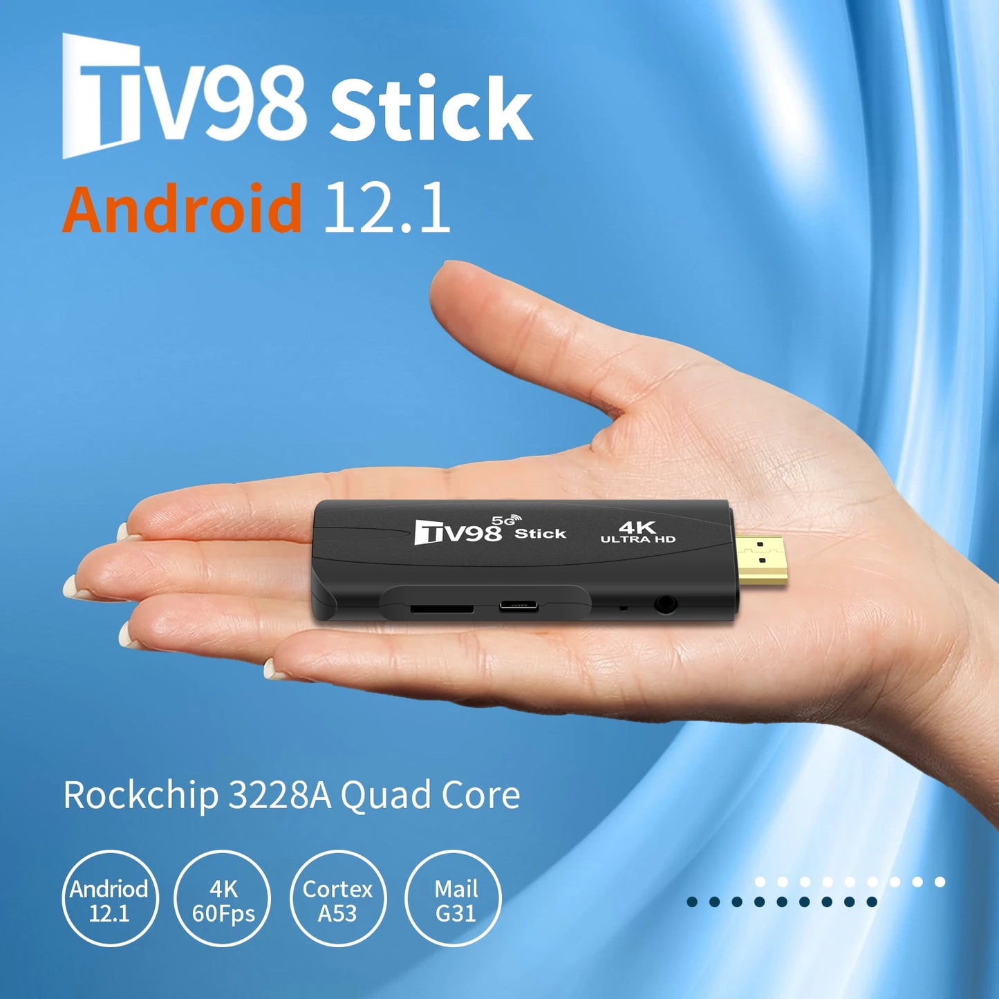 TV98 RK3228A TV Stick 4K Smart TV Android12.1 Box 2.4G 5G WiFi Dual Frequency TV Box Portable Media Player for Youtube NETFLIX