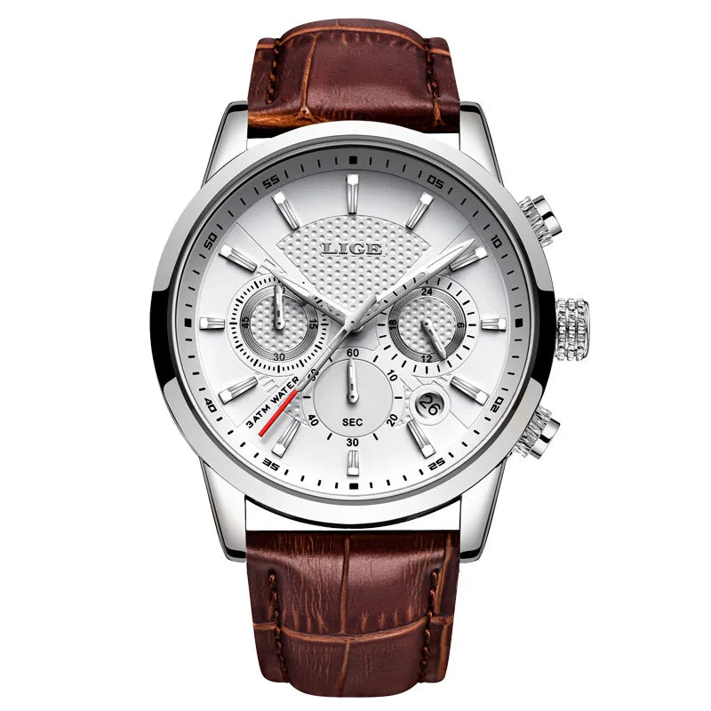LIGE Watches Men 2024 Top Brand Luxury Casual Leather Quartz Men Watch Man Business Clock Male Sport Waterproof Date Chronograph