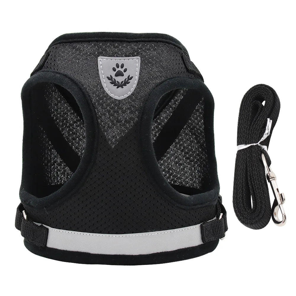 Soft Mesh Dog Cat Harness Set Reflective Walking Lead Leash Sets Breathable Puppy Vest For Small Medium Pet Dogs Yorkie Teddy
