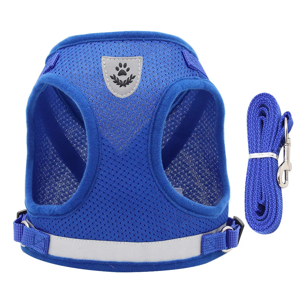 Soft Mesh Dog Cat Harness Set Reflective Walking Lead Leash Sets Breathable Puppy Vest For Small Medium Pet Dogs Yorkie Teddy