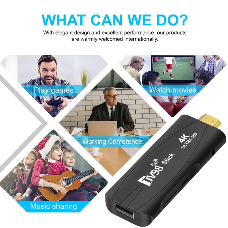 TV98 RK3228A TV Stick 4K Smart TV Android12.1 Box 2.4G 5G WiFi Dual Frequency TV Box Portable Media Player for Youtube NETFLIX