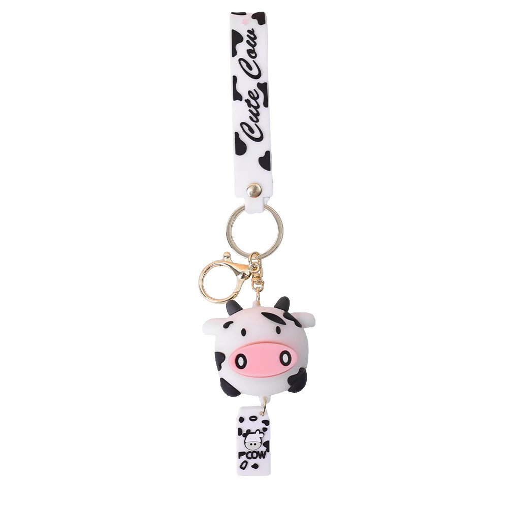 Creative Silicone Animal Cow Car Keychains Personality Cartoon Cute Cat Car Key Chain Ring Bag Pendant Key Accessories Widget