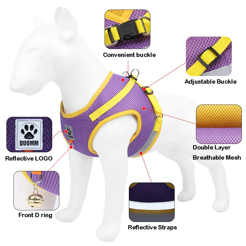 Soft Mesh Dog Cat Harness Set Reflective Walking Lead Leash Sets Breathable Puppy Vest For Small Medium Pet Dogs Yorkie Teddy