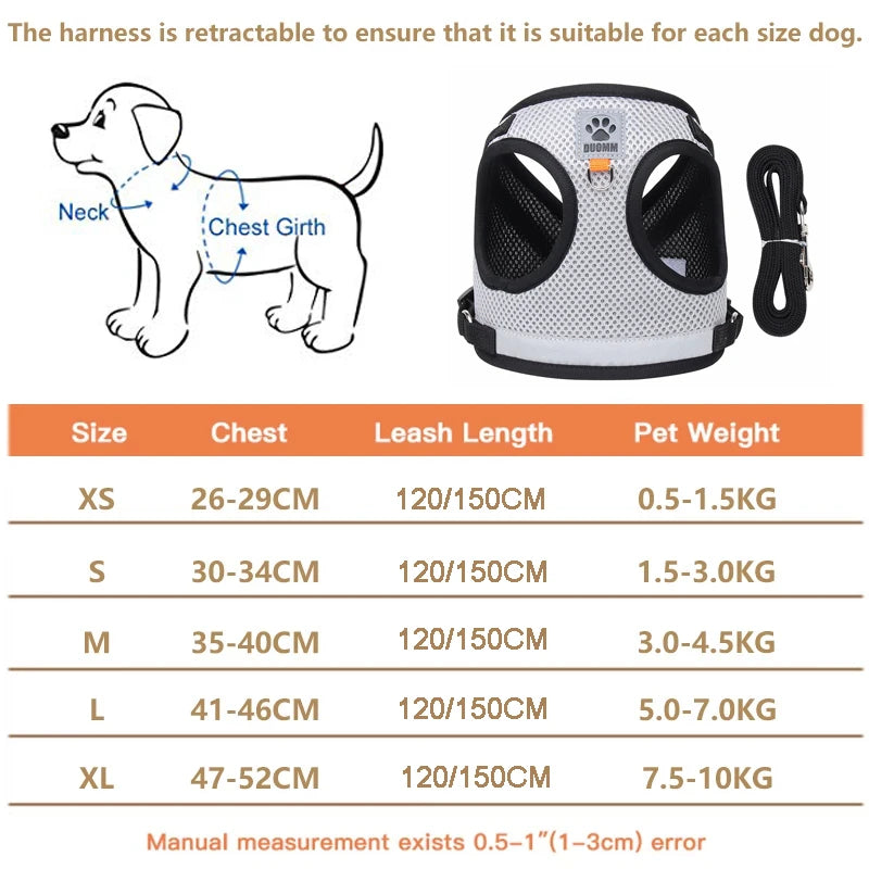 Soft Mesh Dog Cat Harness Set Reflective Walking Lead Leash Sets Breathable Puppy Vest For Small Medium Pet Dogs Yorkie Teddy