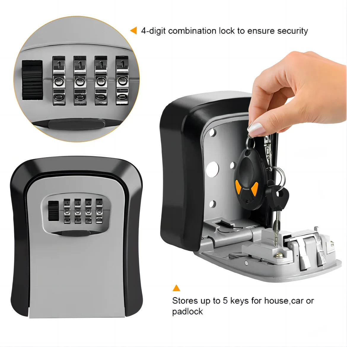 Wall Mount Key Lock Box 4 Digit Password Code Security Lock No Key for Home Office Key Safe Secret Storage Box Organizer