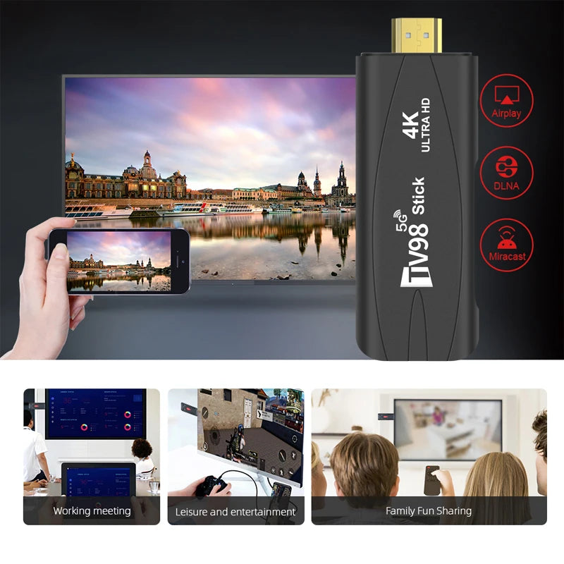 TV98 RK3228A TV Stick 4K Smart TV Android12.1 Box 2.4G 5G WiFi Dual Frequency TV Box Portable Media Player for Youtube NETFLIX