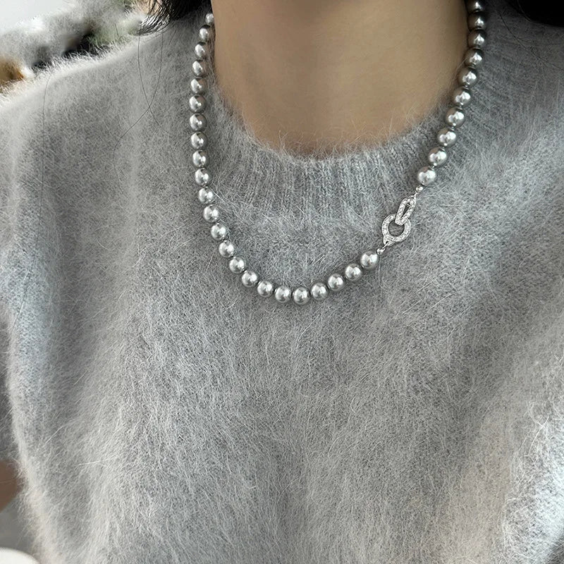 2024 New Arrival French Niche Design Imitation Pearl Zircon Pendant Necklace Fashion Women Geometry Crystal Jewelry Accessories