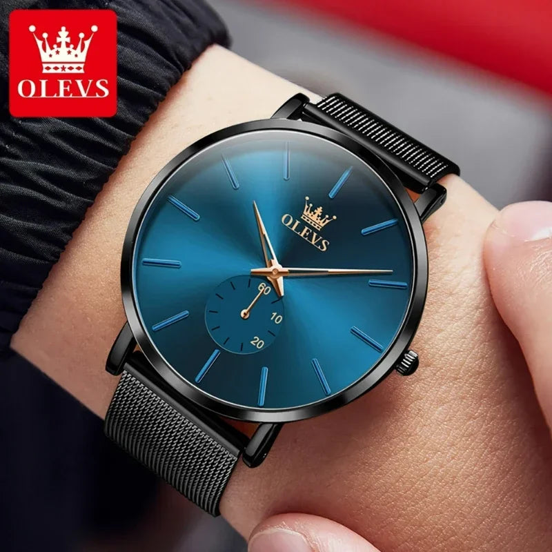 OLEVS Men's Fashion Quartz Watches Minimalism Ultrathin Original Waterproof Watch for Men Luminous Casual Mesh Strap Wristwatch