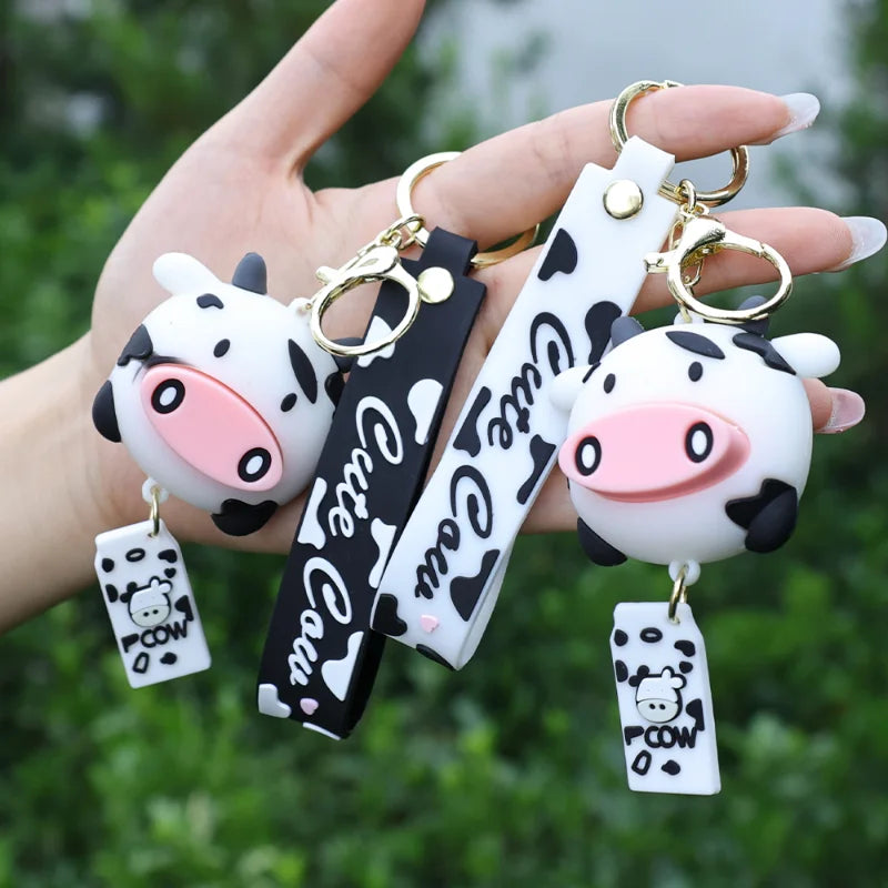 Creative Silicone Animal Cow Car Keychains Personality Cartoon Cute Cat Car Key Chain Ring Bag Pendant Key Accessories Widget