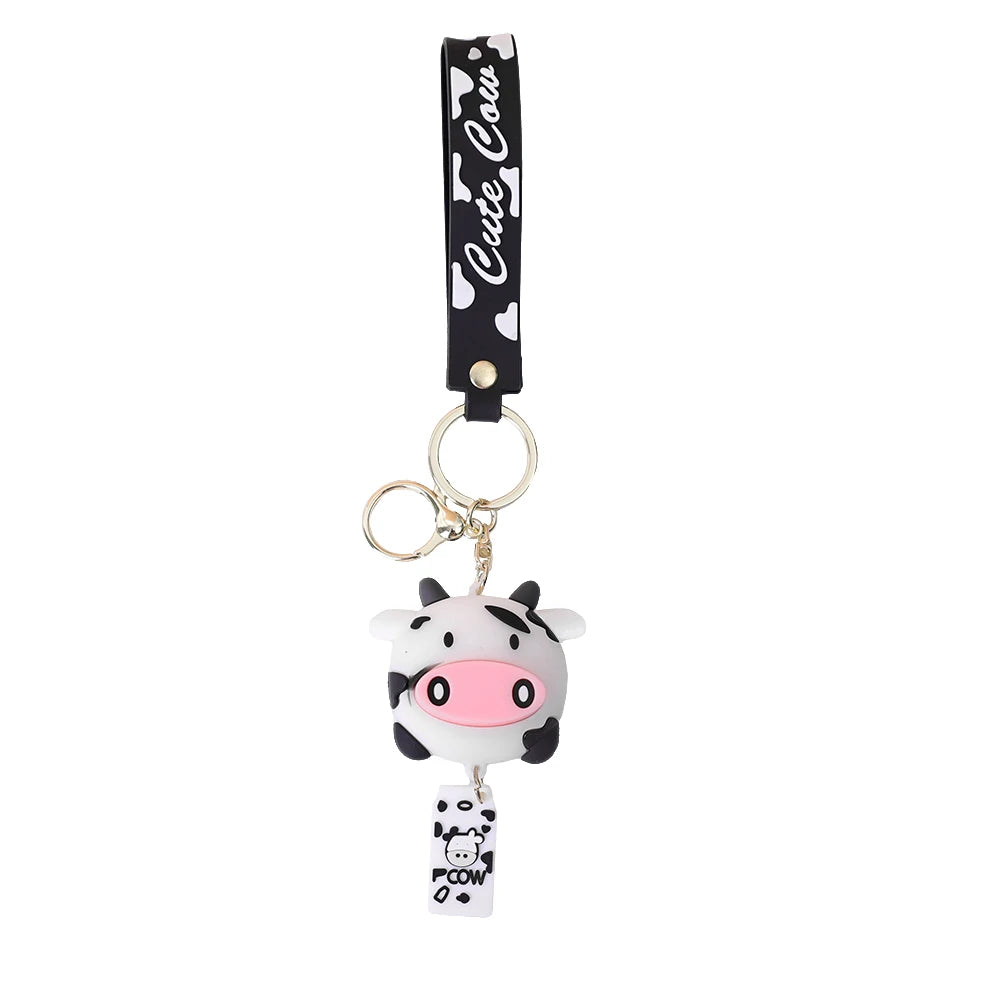 Creative Silicone Animal Cow Car Keychains Personality Cartoon Cute Cat Car Key Chain Ring Bag Pendant Key Accessories Widget