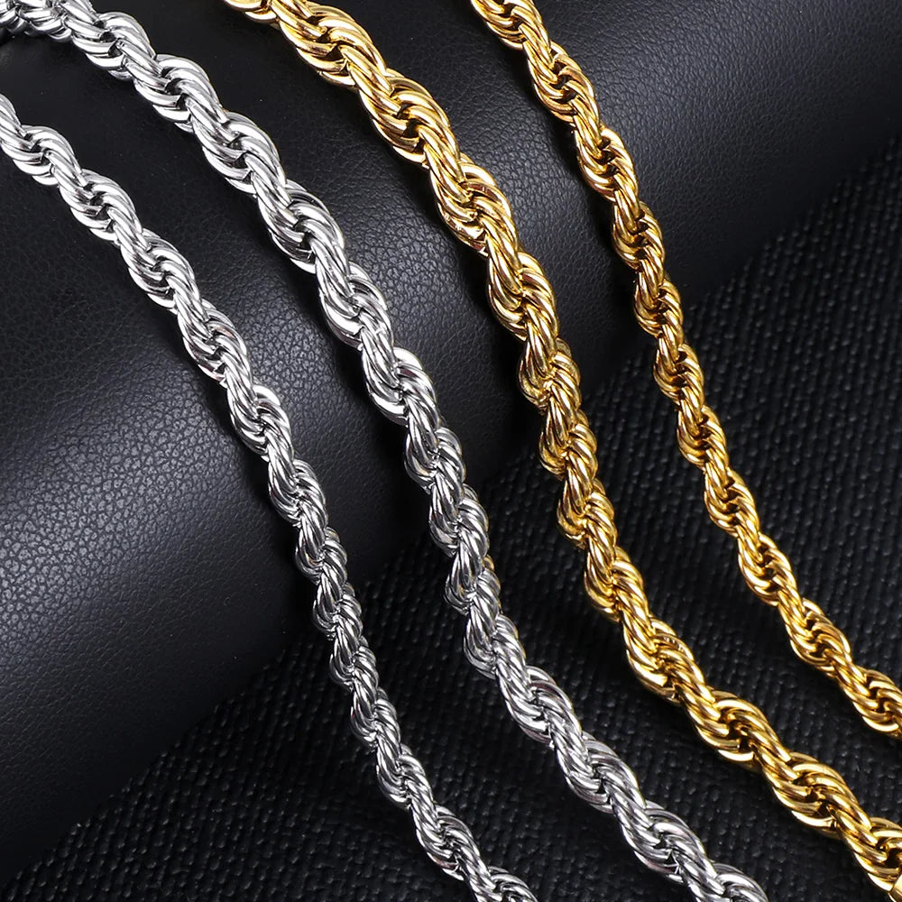 LUXUKISSKIDS Wholesale Bulk Rope Chains Gothic Stainless Steel Twist Kpop Necklace 18K Plated Items 10pcs/lots DIY Accessories