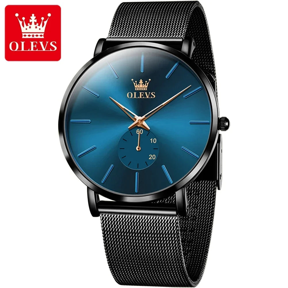 OLEVS Men's Fashion Quartz Watches Minimalism Ultrathin Original Waterproof Watch for Men Luminous Casual Mesh Strap Wristwatch