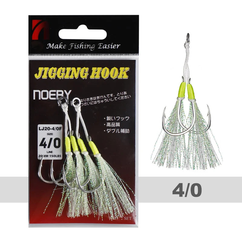 Noeby Twin Assist Hook Slow Jigging Fishing Hook Double 1/0 2/0 3/0 4/0 5/0 6/0 Barbed High Carbon Steel Metal Jig Fishing Hooks