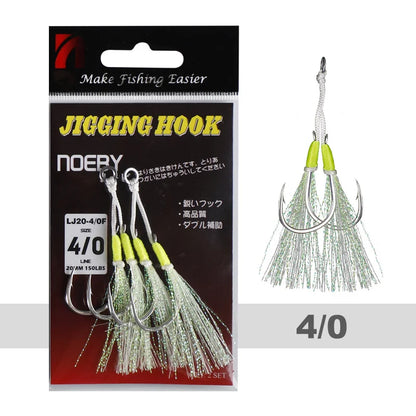 Noeby Twin Assist Hook Slow Jigging Fishing Hook Double 1/0 2/0 3/0 4/0 5/0 6/0 Barbed High Carbon Steel Metal Jig Fishing Hooks