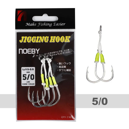 Noeby Twin Assist Hook Slow Jigging Fishing Hook Double 1/0 2/0 3/0 4/0 5/0 6/0 Barbed High Carbon Steel Metal Jig Fishing Hooks