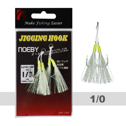 Noeby Twin Assist Hook Slow Jigging Fishing Hook Double 1/0 2/0 3/0 4/0 5/0 6/0 Barbed High Carbon Steel Metal Jig Fishing Hooks