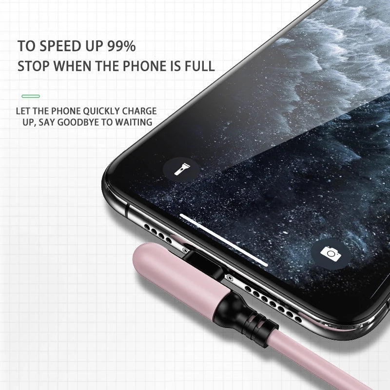 3A 90 Degree USB Data Cable 0.3/1.2/1.8m For iPhone Charger Kable Liquid Silicone Fast Charging Cord For iPhone 14 13 12 11