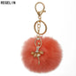 REGELIN Dancing Angel Girl Fluffy Pompom Keychains Fake Rabbit Fur Ball KeyChain Women Bag Charms Jewelry Gift Pompom Keychain