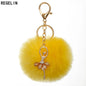 REGELIN Dancing Angel Girl Fluffy Pompom Keychains Fake Rabbit Fur Ball KeyChain Women Bag Charms Jewelry Gift Pompom Keychain