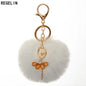 REGELIN Dancing Angel Girl Fluffy Pompom Keychains Fake Rabbit Fur Ball KeyChain Women Bag Charms Jewelry Gift Pompom Keychain