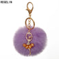 REGELIN Dancing Angel Girl Fluffy Pompom Keychains Fake Rabbit Fur Ball KeyChain Women Bag Charms Jewelry Gift Pompom Keychain