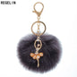 REGELIN Dancing Angel Girl Fluffy Pompom Keychains Fake Rabbit Fur Ball KeyChain Women Bag Charms Jewelry Gift Pompom Keychain