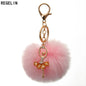 REGELIN Dancing Angel Girl Fluffy Pompom Keychains Fake Rabbit Fur Ball KeyChain Women Bag Charms Jewelry Gift Pompom Keychain