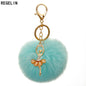 REGELIN Dancing Angel Girl Fluffy Pompom Keychains Fake Rabbit Fur Ball KeyChain Women Bag Charms Jewelry Gift Pompom Keychain