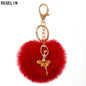 REGELIN Dancing Angel Girl Fluffy Pompom Keychains Fake Rabbit Fur Ball KeyChain Women Bag Charms Jewelry Gift Pompom Keychain