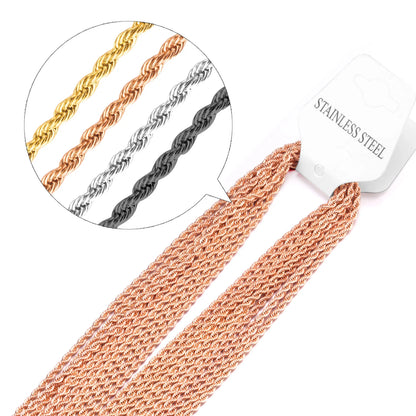 LUXUKISSKIDS Wholesale Bulk Rope Chains Gothic Stainless Steel Twist Kpop Necklace 18K Plated Items 10pcs/lots DIY Accessories