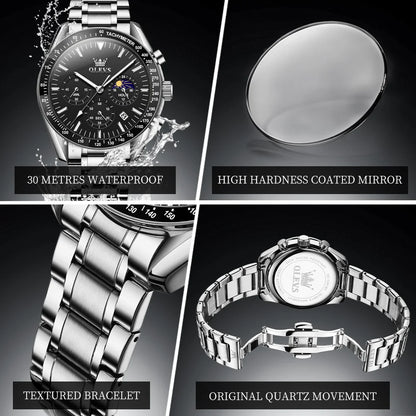 OLEVS Multifunctional Men's Watch Fashion Business Calendar Waterproof Luminous Quartz Watch Luxury Brand Moon Phase Men's Watch