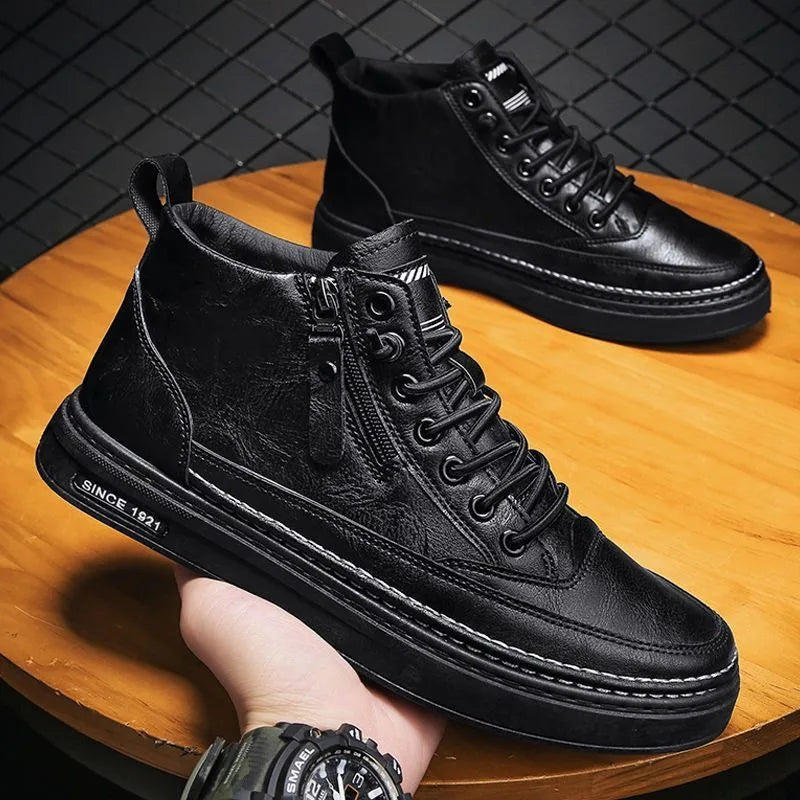 Men Shoes Platform Men Sneakers Leather Slip on Men Casual Shoes New Comfortable Platform Working Shoes Zapatillas Informales