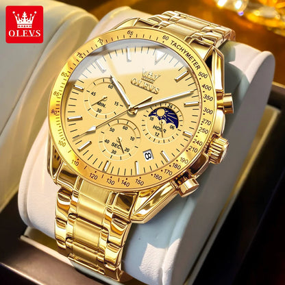 OLEVS Multifunctional Men's Watch Fashion Business Calendar Waterproof Luminous Quartz Watch Luxury Brand Moon Phase Men's Watch