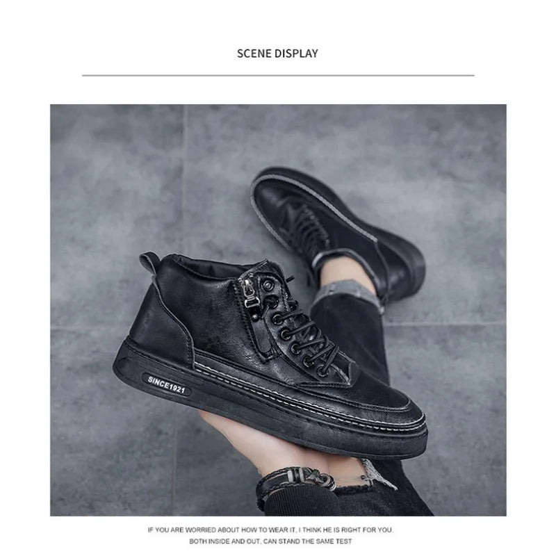 Men Shoes Platform Men Sneakers Leather Slip on Men Casual Shoes New Comfortable Platform Working Shoes Zapatillas Informales
